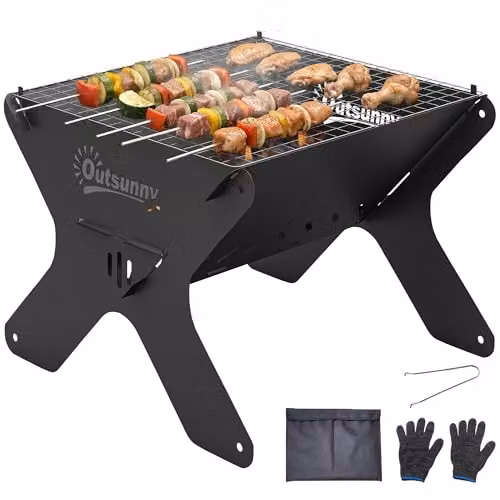 Outsunny Tabletop Charcoal BBQ and Portable Camping Fire Pit in Black – 1