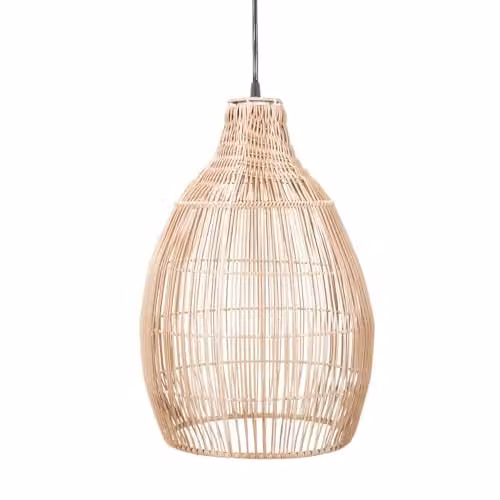 ValueLights Natural Teardrop Solar Powered Outdoor Hanging Pendant Light in Brown Rattan and Wood