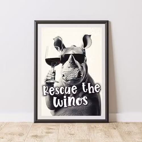 60 Second Makeover Limited The Winos Funny Rhino Rescue Wall Art Poster, Black and White, A4