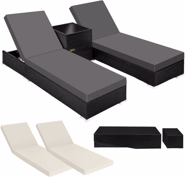 tectake 2-Seater Rattan Lounge Chair Set with Powder Coated Aluminium Frame and Weatherproof Cushions in Black, Beige or Grey – 8