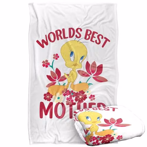 Warner Bros. Looney Tunes Tweety Worlds Best Mom Super Soft Silky Touch Fleece Throw Blanket, Multicolour, W/D/H: 91 x 147 cm