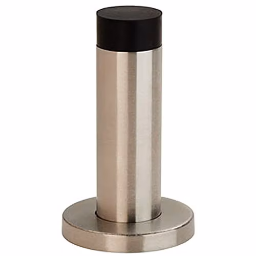 Loops Wall Mounted Cylinder Doorstop on Rose with Rubber Tip in Brushed Silver Stainless Steel, H 76 mm x W 22 mm