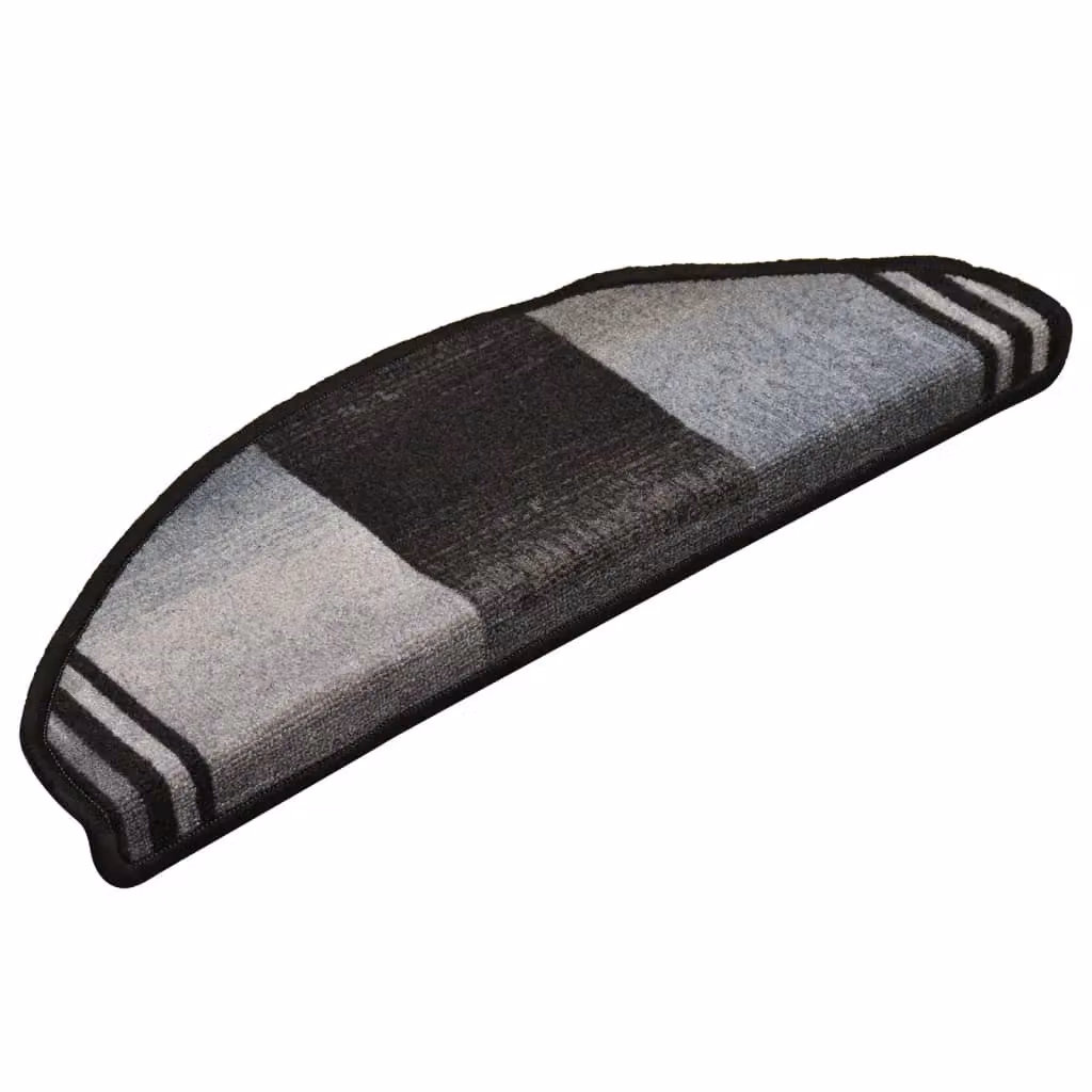 Berkfield Home Self-adhesive Non-slip Stair Mats, 15 Pieces, Black and Grey Striped, W/D/H: 65 x 21 x 4 cm – 3