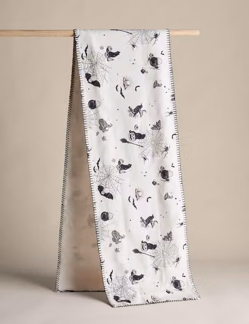 M&S White Graphic Halloween Pure Cotton Table Runner