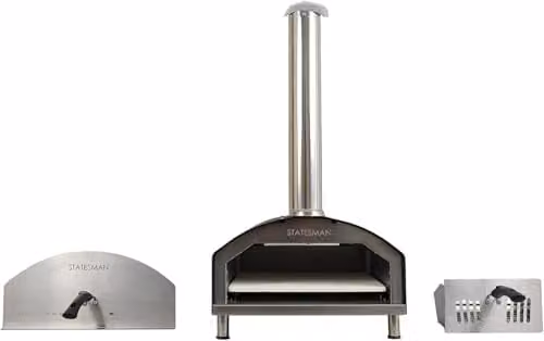 Statesman Portable Pellet Wood Fired Pizza Oven with Ceramic Stone in Black or Silver