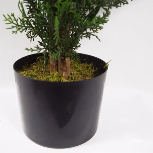 Pair of Green Leaf Artificial Topiary Trees with Wood Stands, H 90 cm x W 45 cm x D 45 cm – 2