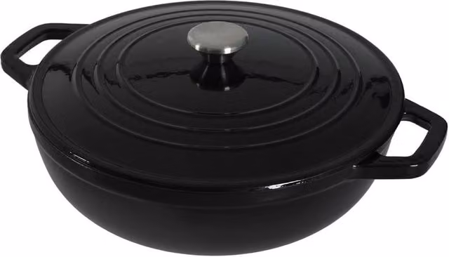 EONLION Enamelled Cast Iron Bread Baking Casserole Pot with Self-Basting Lid, Black – 1