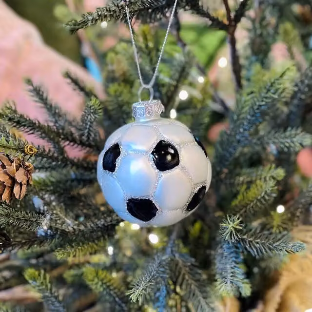 The Alphabet Gift Shop Football Christmas Bauble in White and Black