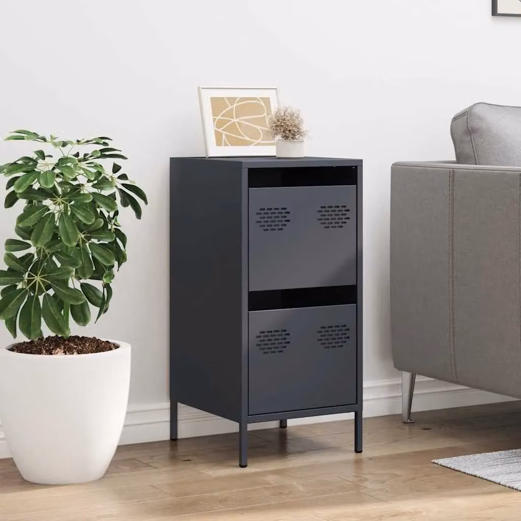 Berkfield Home Anthracite Sideboard in Black Matt Metal, W/D/H: 35 x 39 x 73.5 cm – 3
