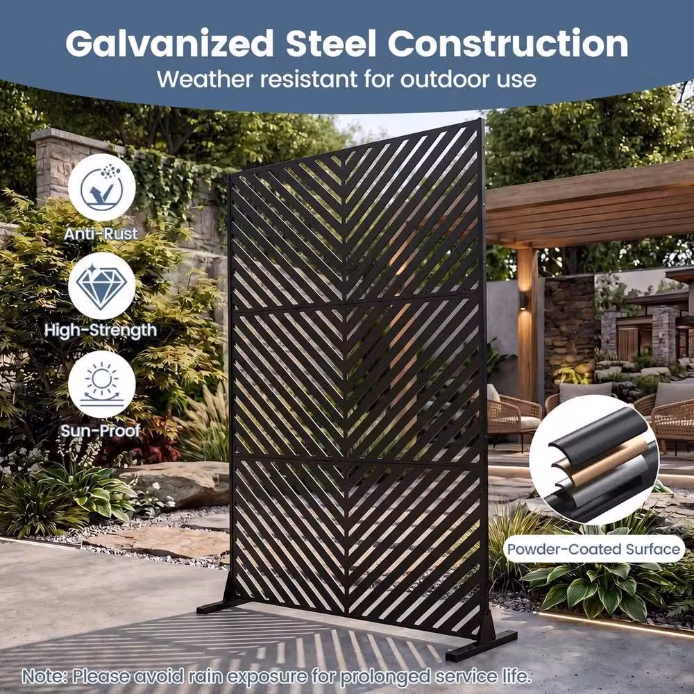 SPETLEK Black Powder-Coated Galvanised Steel Freestanding Louvered Fence Panel, Height: 183 cm – 4