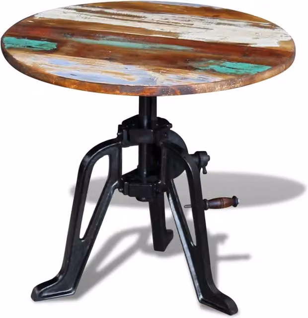Berkfield Home Industrial Side Table in Multicolour Waxed Reclaimed Wood and Cast Iron, Height: 42-63 cm