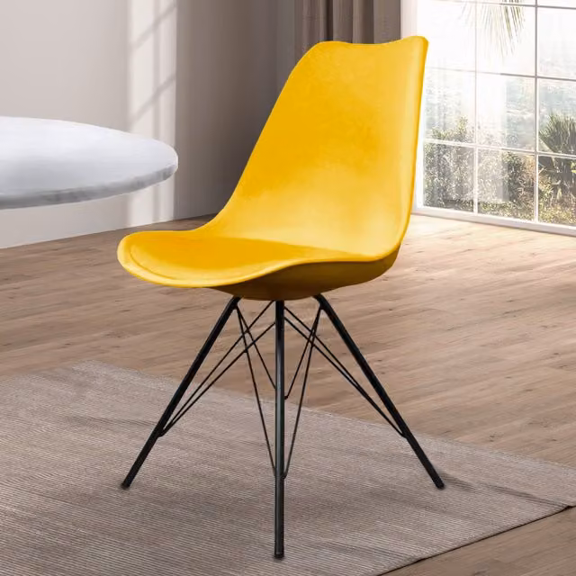 Fusion Living Soho Modern Plastic Dining Chair with Black Metal Legs - Yellow