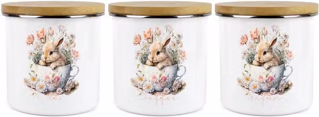 Purely Home Teacup Bunny Floral Ceramic Kitchen Canister Set of 3 in White