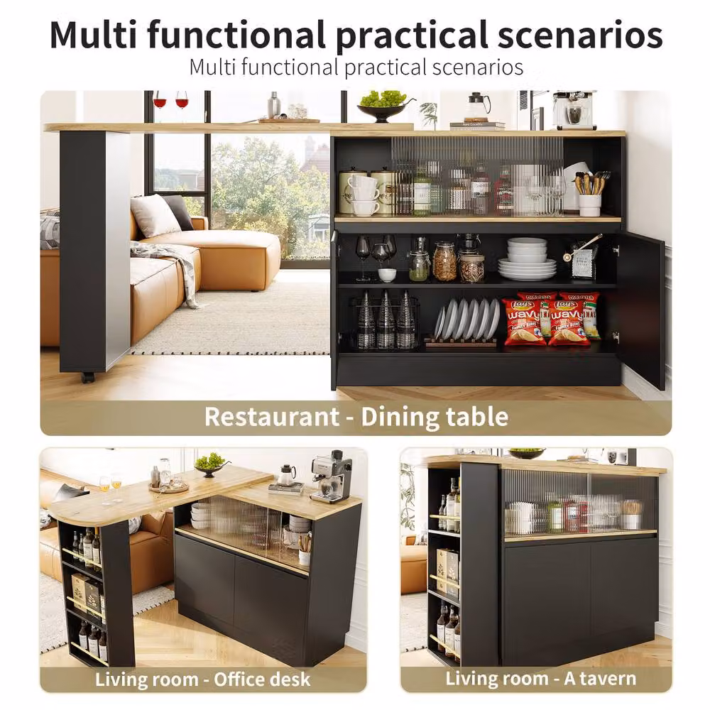 BTM Modern Black Matt Dining Bar with Glass Doors and Internal Shelves, W/D/H: 103 x 45 x 90 cm – 3