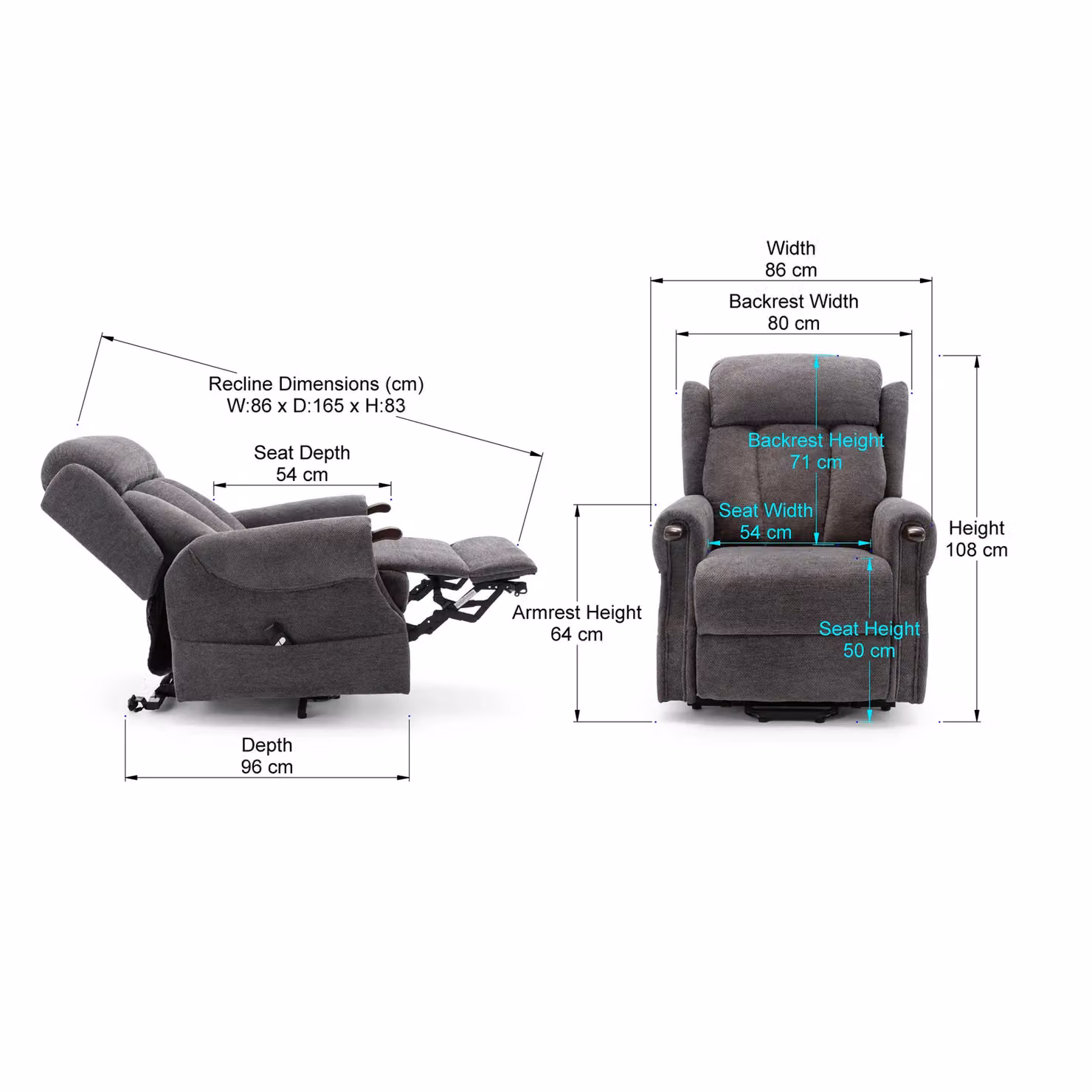 More4Homes Halton Single Motor Rise Recliner Lift Mobility Chair in Charcoal Grey Fabric – 6