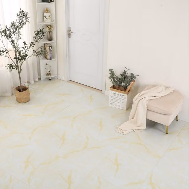 Gr8 Home 36 Piece Self Adhesive Marble Effect PVC Floor Tiles in White and Gold