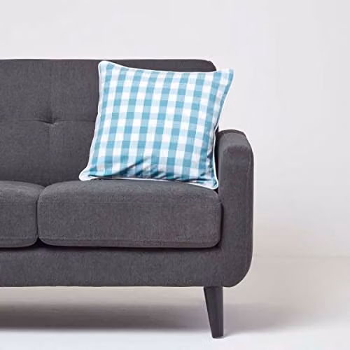 Homescapes Blue and White Gingham Cotton Square Cushion Cover, W/D/H: 45 x 45 x 45 cm – 2