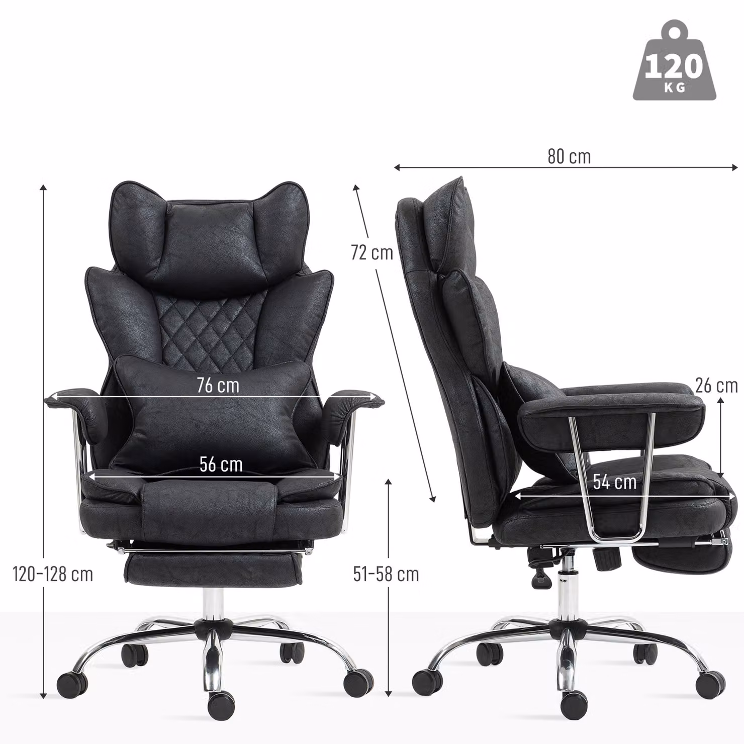 HOMCOM Leathaire Black Reclining Executive Office Chair with Lumbar Support Pillow and Headrest – 3