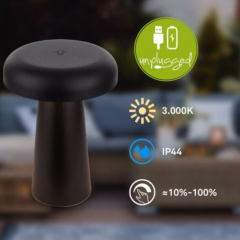 Briloner Black Rechargeable Dimmable Touch LED Table Lamp, W/D/H: 12 x 12 x 17 cm – 2
