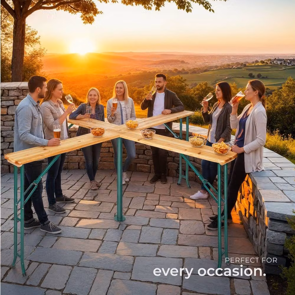 tectake Folding Table Quattro with Parasol Holder in Brown, W/D/H: 241 x 241 x 103 cm – 7