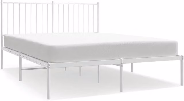 Berkfield Home Metal Bed Frame with Headboard, White, W: 140 cm, L: 200 cm