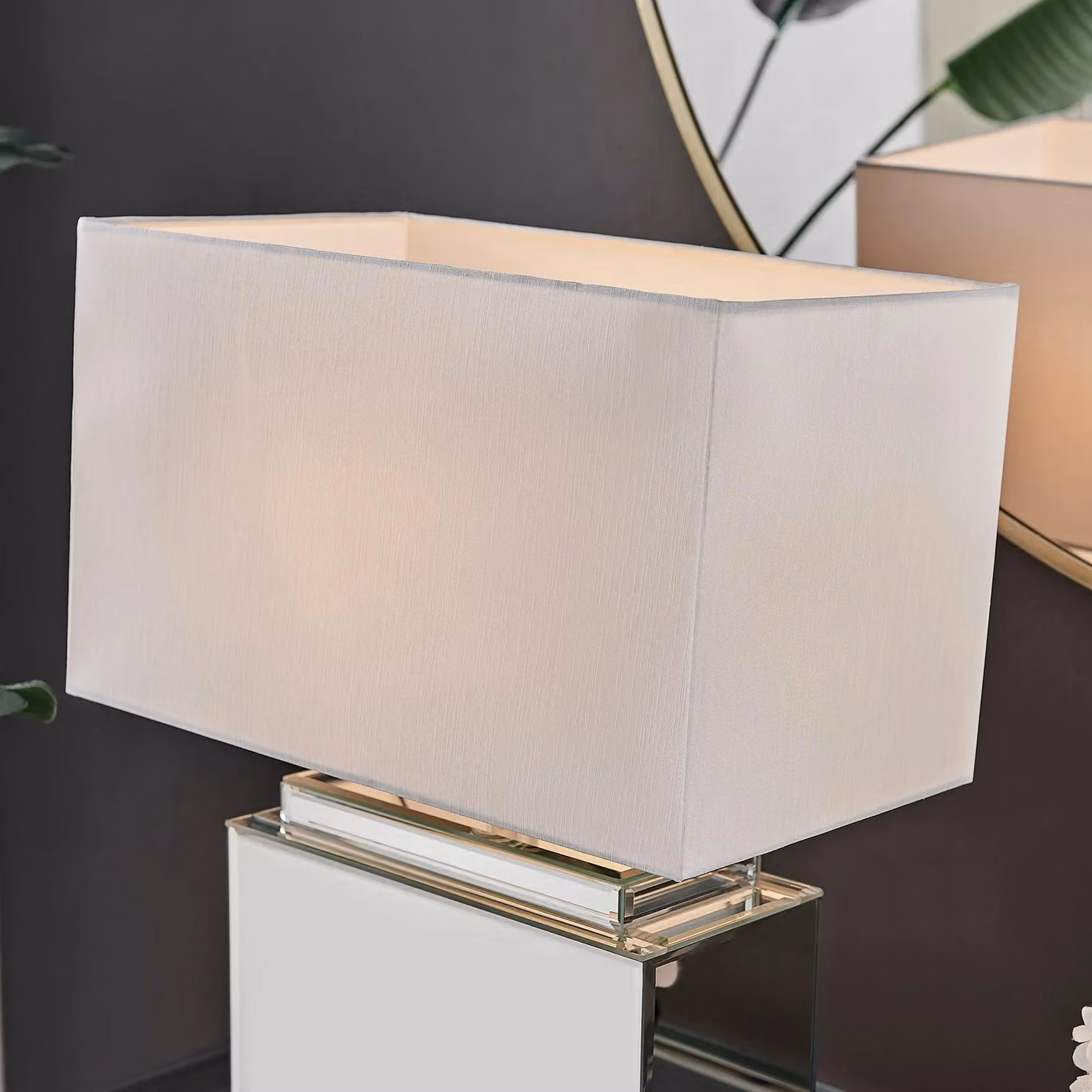 FurnitureboxUK Saanvi Art Deco Table Lamp with Mirrored Glass, Metal Base and White Fabric Shade, Including Bulb – 3