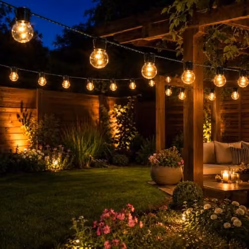 OHS Solar LED String Lights with 20 Warm White Bulbs and Dusk Sensor, Black – 1