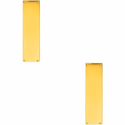 Loops 2 Pack Plain Victorian Door Finger Plate in Polished Brass, W: 29.8 cm, H: 7.3 cm