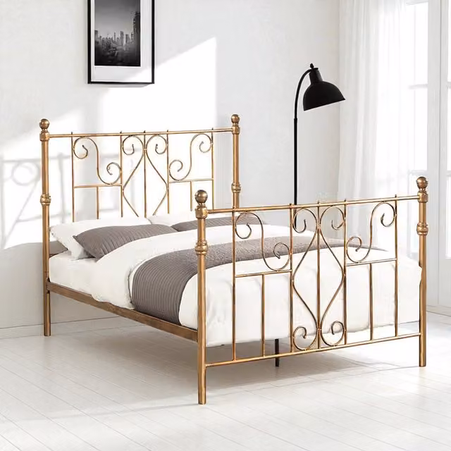 OAT Home Vintage Metal Bed Frame in Gold, W/D/H: 180 x 200 cm