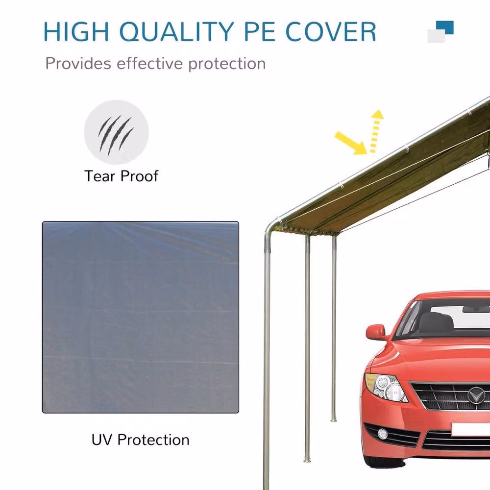 SPETLEK Heavy Duty Carport Garage Car Shelter, Grey, W: 6 m, D: 3 m, H: 2.6 m – 3