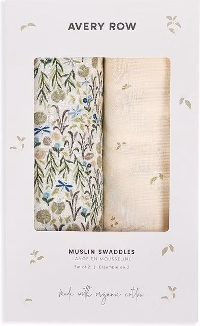 Avery Row Organic Cotton Baby Muslin Swaddle Blanket Set of 2 in Riverbank and Nettle Scatter Floral Multicolour
