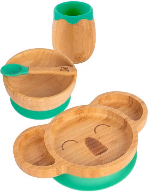 Tiny Dining 4-Piece Bamboo and Silicone Baby Feeding Set in Green