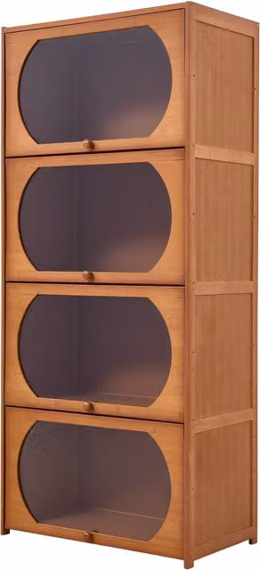 Livingandhome Freestanding Minimalist Wood Bookcase with Glass Doors and Internal Shelves, Brown, Height: 132 cm