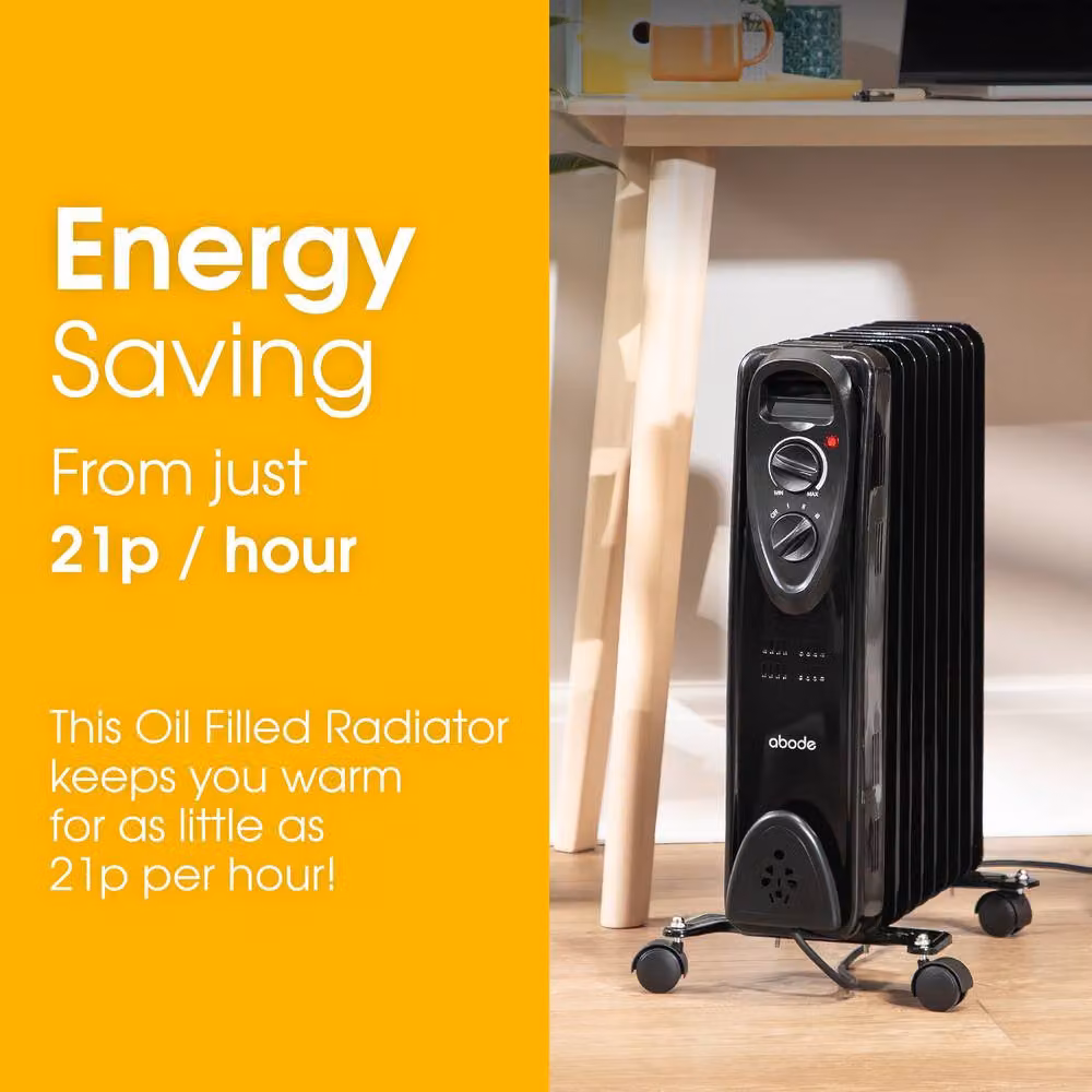 Abode 2000W 9 Fin Oil Filled Radiator Portable Electric Heater in Black – 3