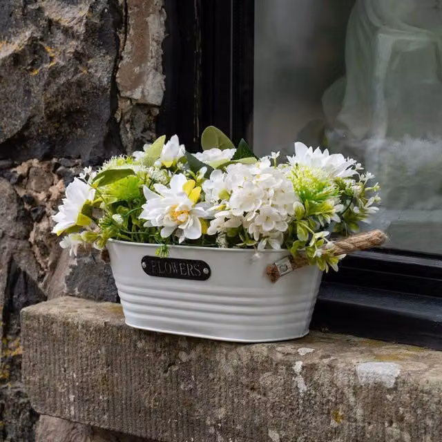 Scottish Everlastings Ltd Green and White Hydrangea Floral Tabletop Trough