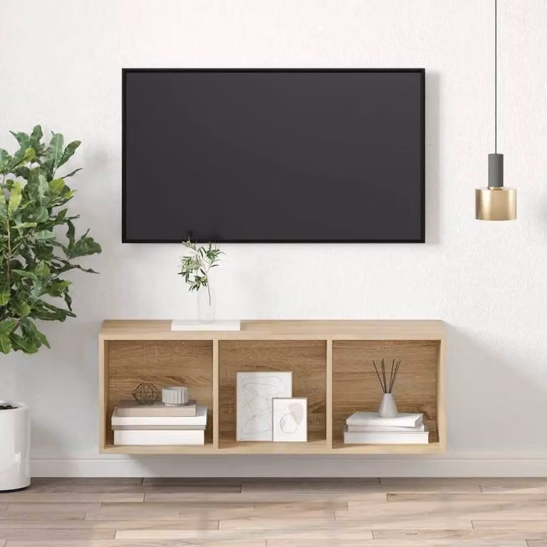 Berkfield Home Practical Wall-mounted TV Cabinet in Sonoma Oak, Light Brown, W/D/H: 37 x 37 x 107 cm