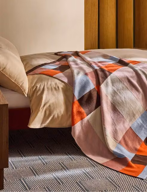 MADE Keava Orange Multicolour Patchwork Knitted Polyacrylic Throw