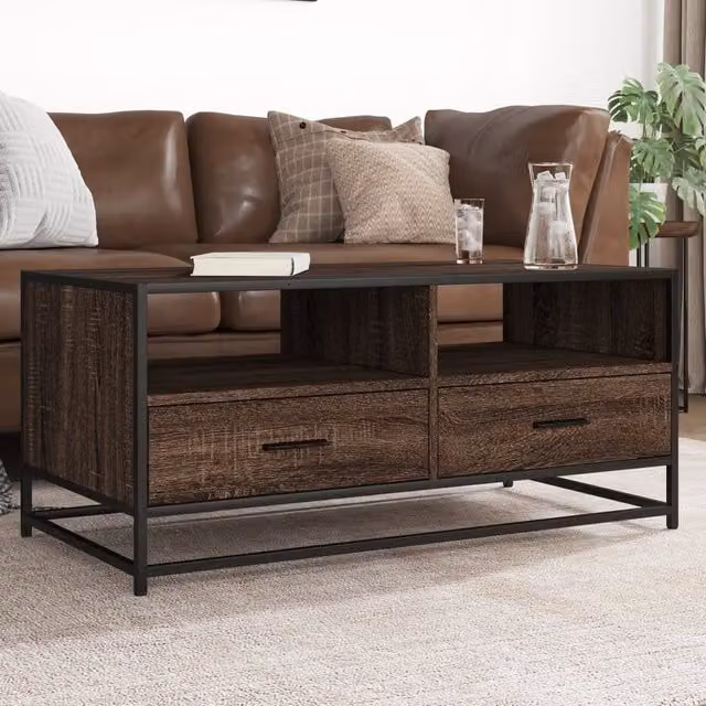 Berkfield Home Industrial Coffee Table in Brown Oak, W/D/H: 100 x 50 x 45 cm