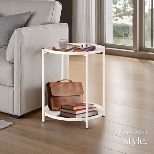tectake Round Minimalist Side Table in Cream with Height-Adjustable Feet, W/D/H: 45.5 x 45.5 x 53 cm – 2