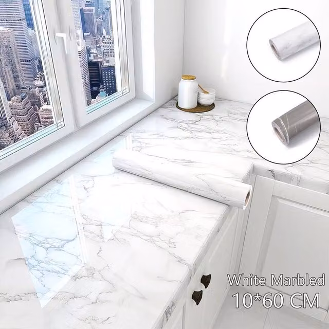 NESTLUNE White Marble Self Adhesive Sticker, W: 52 cm, H: 1000 cm – 1