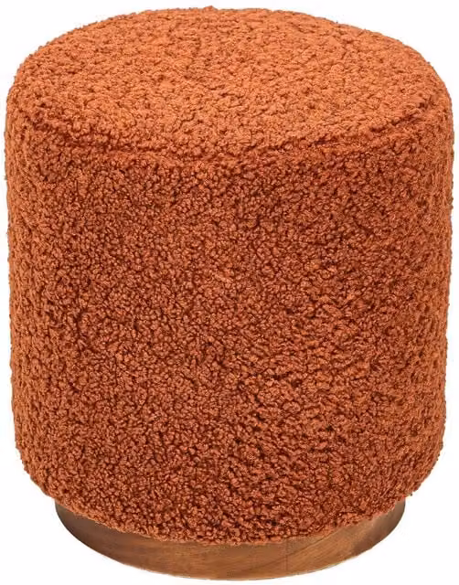 Nordlys Red Bouclé Cylindrical Living Room Pouf with Brown Wooden Base – 1