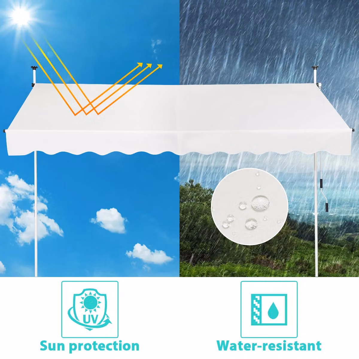 Costway Retractable Canopy Awning Sun Shade in Beige, W: 200 cm, D: 120 cm – 5