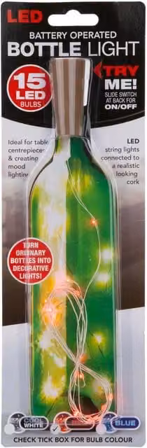 VFM e-Store Red Mini LED Bottle Lights with 15 Battery Operated LEDs and Cork Stopper