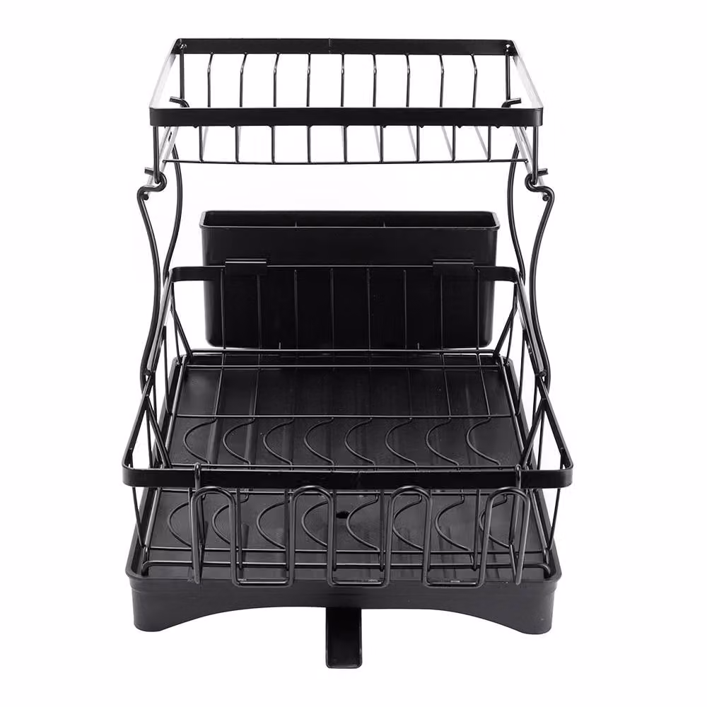 Garden Sanctuary Steel Dish Rack with Utensil and Glass Holder in Black – 5