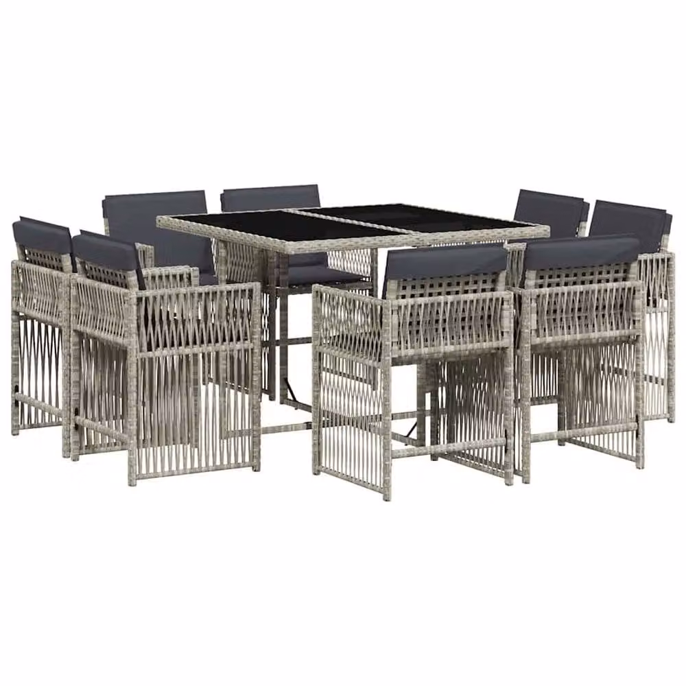 Berkfield Home 9 Piece Garden Dining Set with Cushions in Light Grey Poly Rattan – 2