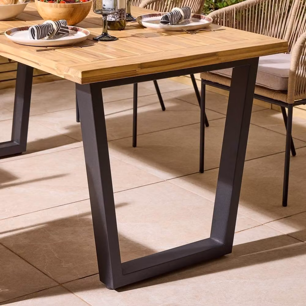 Rowlinson Oslo 4 Seat Acacia Wood and Powder Coated Steel Dining Set in Brown and Grey – 8