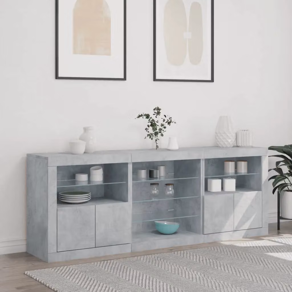 Berkfield Home Modern Sideboard with Integrated LED Lights in Concrete Grey, W: 181.5 cm, D: 37 cm, H: 67 cm – 3