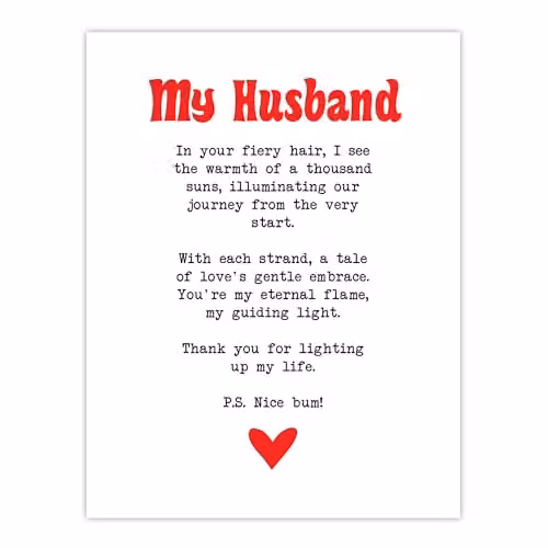 Artery8 Love Poem Ginger Husband Romantic Funny Wall Art Poster Print, W: 45.7 x H: 61 cm