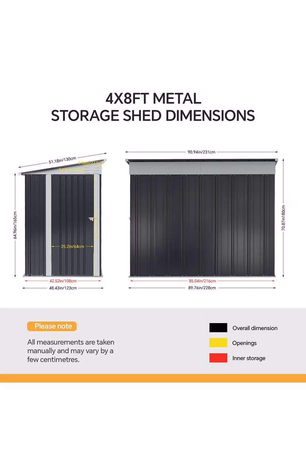Living and Home Black Metal Pent Roof Garden Tool Shed Outdoor Patio Storage House W: 180 cm, D: 130 cm, H: 231 cm – 3