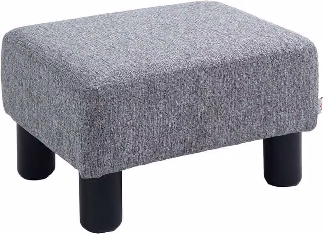 HOMCOM Grey Fabric Cube Footstool Ottoman with Plastic Legs, W/D/H: 40 x 40 x 30 cm – 1